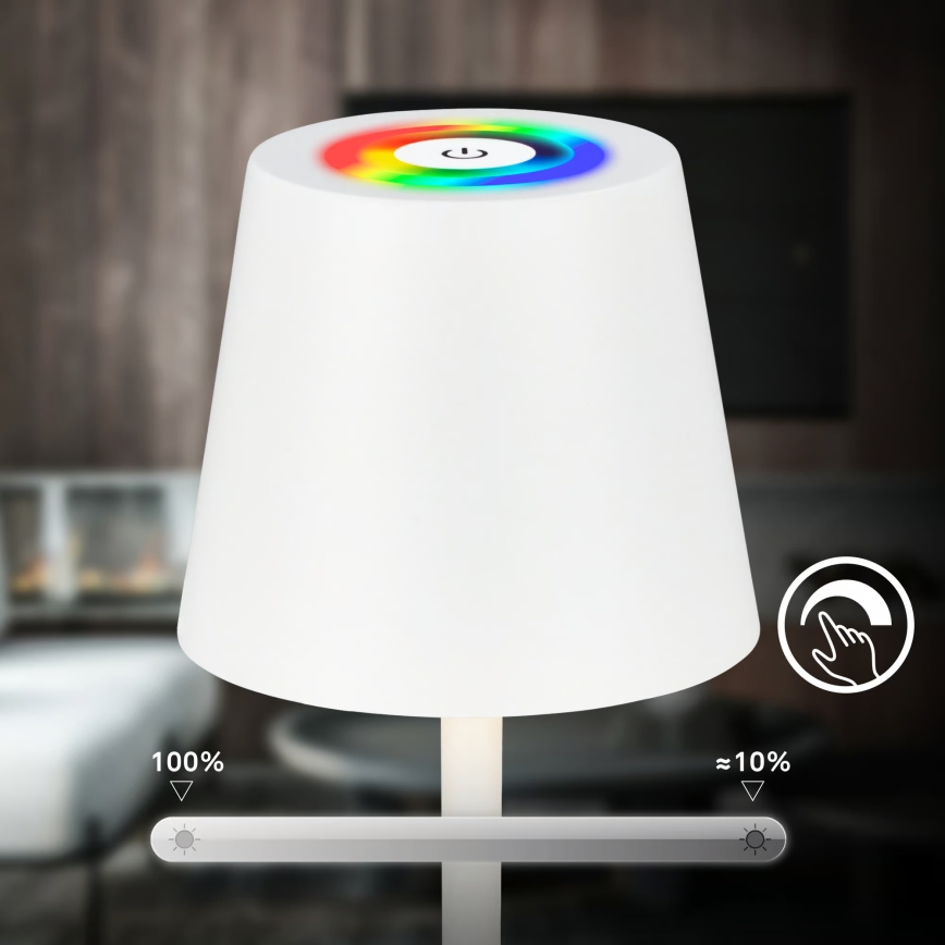 Briloner 7517016 - LED RGBW himmennettävä ladattava ulkokäyttöinen pöytävalaisin CILANO LED/3W/5V IP44 2000 mAh valkoinen