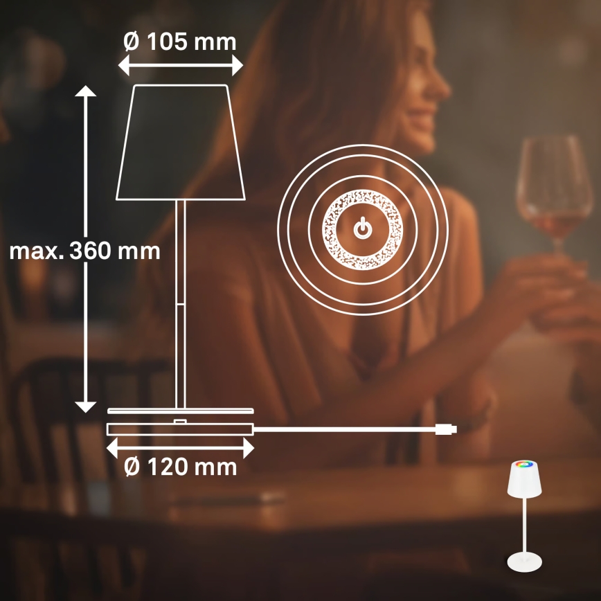 Briloner 7517016 - LED RGBW himmennettävä ladattava ulkokäyttöinen pöytävalaisin CILANO LED/3W/5V IP44 2000 mAh valkoinen