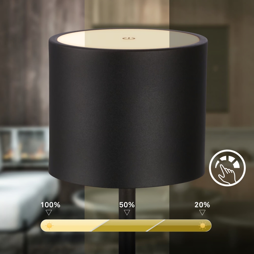 Briloner 7521015 - Himmennettävä, ladattava LED-pöytälamppu ulkokäyttöön SIGO LED/2,5 W/5 V IP44 2600 mAh musta