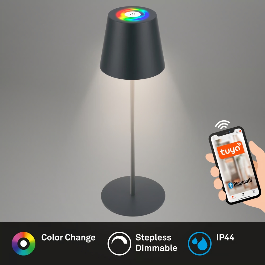 Briloner 7559015 - LED RGB himmennettävä ladattava ulkokäyttöinen pöytävalaisin COLORIS LED/3,5W/5V IP44 2000 mAh antrasiitti Wi-Fi Tuya