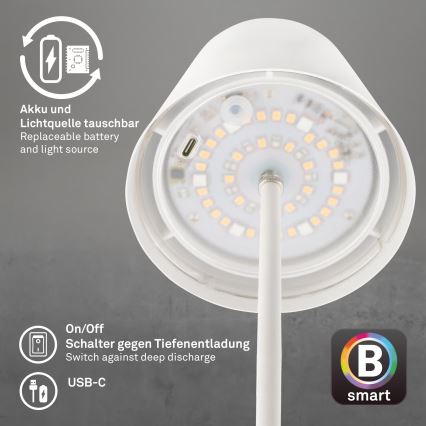 Briloner 7559016 - LED RGB himennettävä ladattava ulkokäyttöinen pöytälamppu COLORIS LED/3,5W/5V IP44 2000 mAh Wi-Fi Tuya