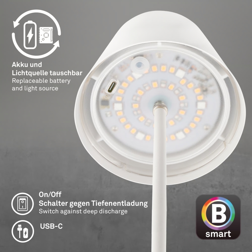 Briloner 7559016 - LED RGB himennettävä ladattava ulkokäyttöinen pöytälamppu COLORIS LED/3,5W/5V IP44 2000 mAh Wi-Fi Tuya