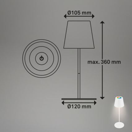 Briloner 7559016 - LED RGB himennettävä ladattava ulkokäyttöinen pöytälamppu COLORIS LED/3,5W/5V IP44 2000 mAh Wi-Fi Tuya
