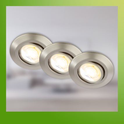 Briloner 7586032 - 3 kpl setti KLIRA LED-kylpyhuoneen upotettavat alasvalot LED/4,9W/230V 2500/3000/4000K IP23 mattakromi