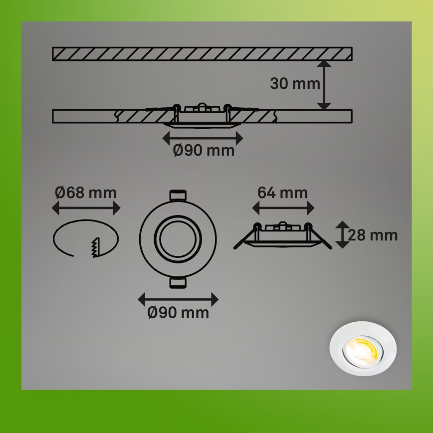 Briloner 7586036 - 3 kpl:n KLIRA LED-uppovalaisinsetti kylpyhuoneeseen, LED/4,9W/230V, 2500/3000/4000K, IP23, valkoinen