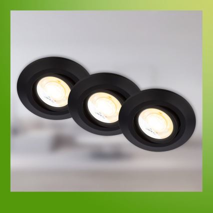 Briloner 7587035 - Setti 3x himmennettäviä KLIRA upotettavia LED-kylpyhuonevalaisimia LED/4,9W/230V 2500/3000/4000K IP23 musta