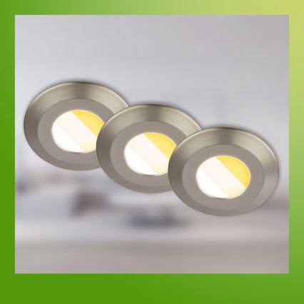 Briloner 7588032 - 3 kpl setti KLIRA LED upotettava kylpyhuoneen kattovalaisin LED/4,9W/230V 2500/3000/4000K IP44 mattakromi