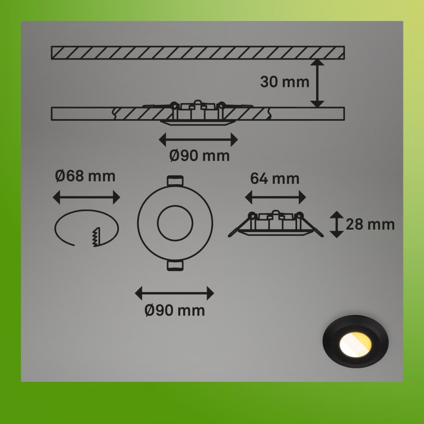 Briloner 7588035 - 3 kpl setti KLIRA LED-kylpyhuoneen upotettavia alasvaloja LED/4,9W/230V 2500/3000/4000K IP44 musta