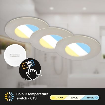 Briloner 7598032 - SETTI 3x LED Kylpyhuoneen upotettava valo LED/4,9W/230V IP44 2700/4000/6500K mattakromi