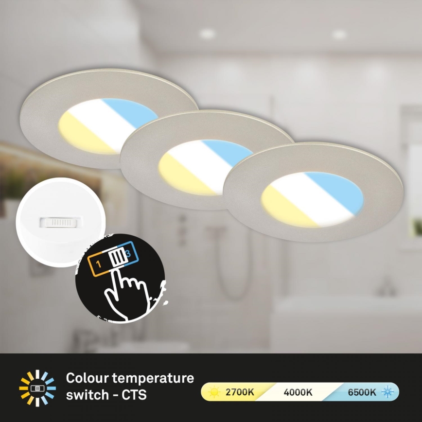 Briloner 7598032 - SETTI 3x LED Kylpyhuoneen upotettava valo LED/4,9W/230V IP44 2700/4000/6500K mattakromi