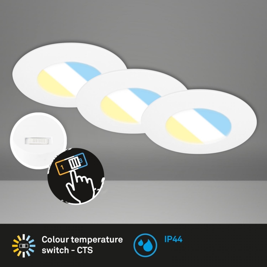 Briloner 7598036 - SETTI 3x LED Kylpyhuoneen upotettava valo LED/4,9W/230V IP44 2700/4000/6500K valkoinen