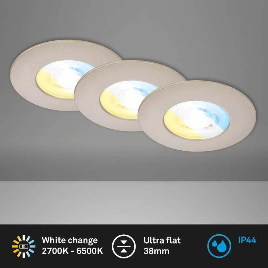 Briloner 7605032 - Setti 3 kpl LED-uppovalaisimia kylpyhuoneeseen, 4,9 W, 230 V, 2700/4000/6500 K, IP44, mattakromi