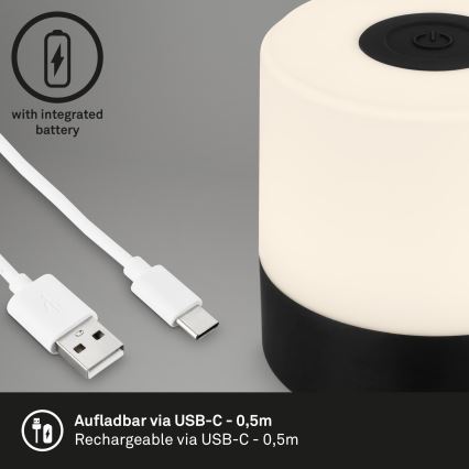 Briloner - Ladattava LED-pöytälamppu, himmennettävä, kosketusohjattu, ulkokäyttöön, LED/2W/5V, 2700K, IP44, 1200 mAh, musta