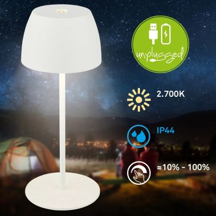 Briloner - himmennettävä ladattava kosketuskäyttöinen ulkopöytälamppu MINI LED/2,5W/5V IP44 1800 mAh valkoinen