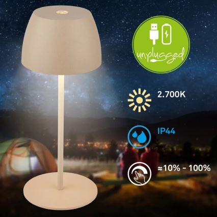 Briloner - MINI LED himmennettävä ladattava kosketusohjattu pöytälamppu ulkokäyttöön LED/2,5W/5V IP44 1800 mAh beige