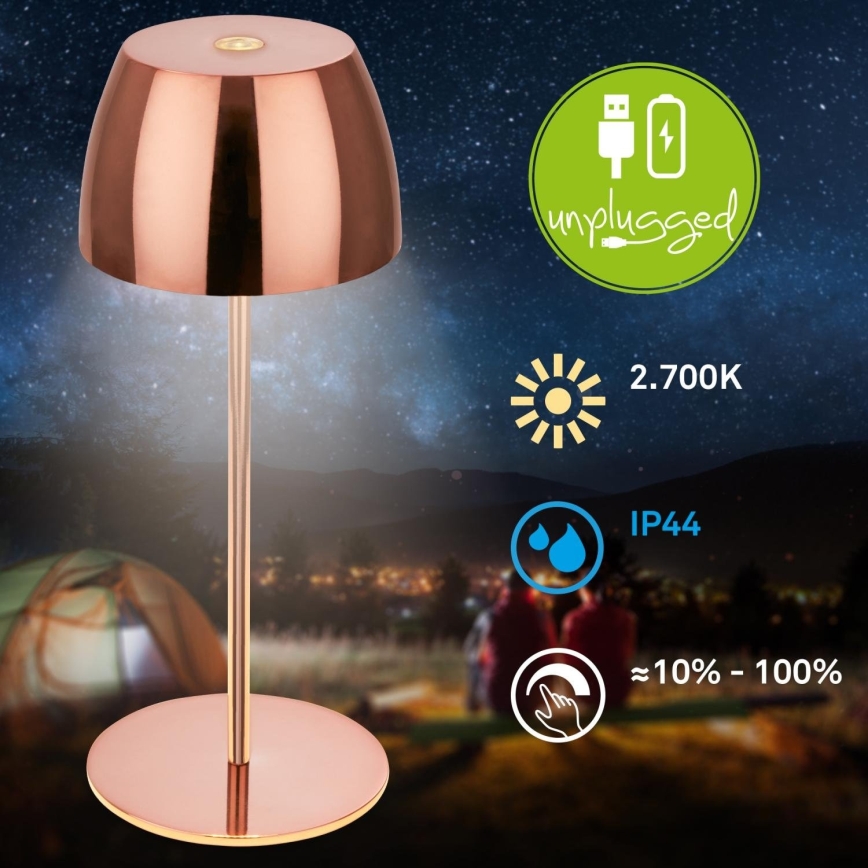 Briloner - LED-himmennettävä ladattava kosketusohjattu MINI-pöytälamppu ulkokäyttöön LED/2,5W/5V IP44 1800 mAh kuparinvärinen