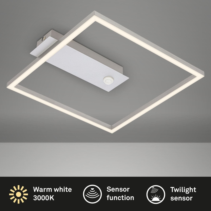 Briloner - LED-kattovalaisin liike- ja hämäräanturilla FRAME LED/14W/230V 3000K 30x32 cm mattakromi