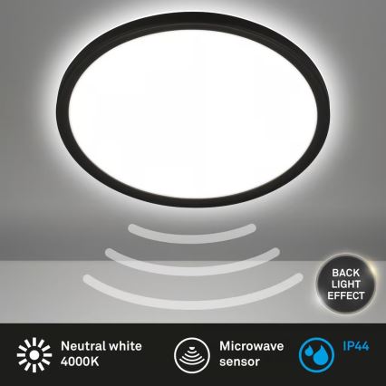 Briloner - MOVE LED-kattovalaisin kylpyhuoneeseen liiketunnistimella LED/18W/230V IP44 halkaisija 29 cm musta