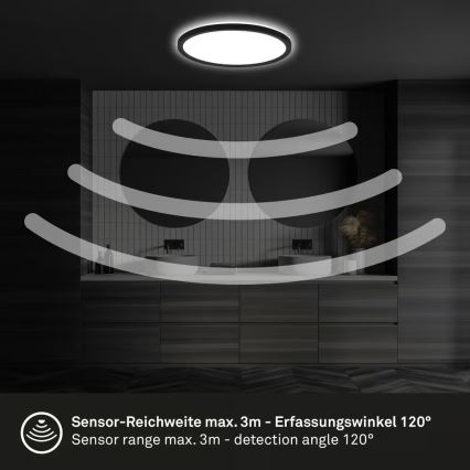 Briloner - MOVE LED-kattovalaisin kylpyhuoneeseen liiketunnistimella LED/18W/230V IP44 halkaisija 29 cm musta