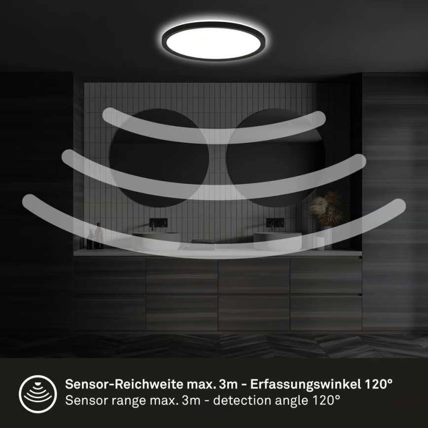 Briloner - MOVE LED-kattovalaisin kylpyhuoneeseen liiketunnistimella LED/18W/230V IP44 halkaisija 29 cm musta