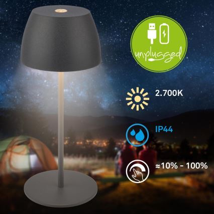 Briloner - himmennettävä ladattava kosketusohjattu ulkopöytälamppu MINI LED/2,5W/5V IP44 1800 mAh antrasiitti