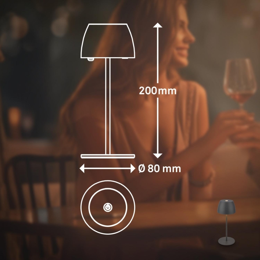 Briloner - himmennettävä ladattava kosketusohjattu ulkopöytälamppu MINI LED/2,5W/5V IP44 1800 mAh antrasiitti