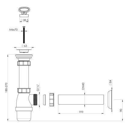 Bruckner - Altaan ansa jätteen kanssa DN40 valkoinen/ruostumaton