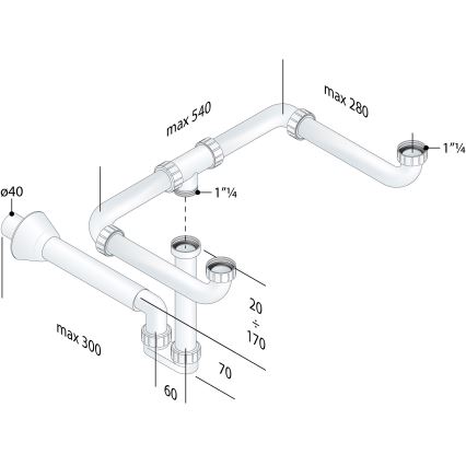 Bruckner - Altaan ansa kaksoisaltaalle huonekalu MOSQUITO DN40 valkoinen