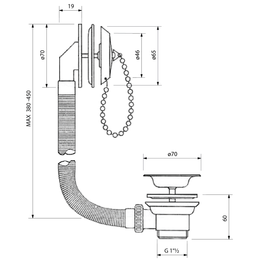 Bruckner - Kylpyammesetti, jossa tulppa ketjussa ruostumaton