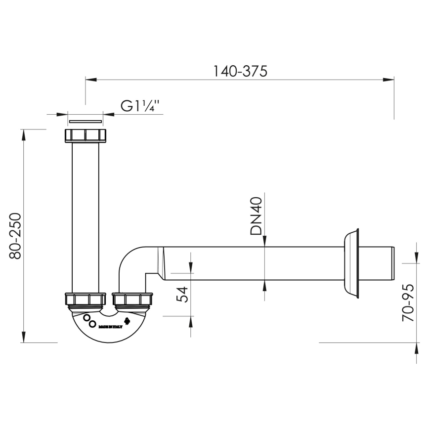 Bruckner - Pesualtaan/bideen sifoni matala DN40 valkoinen
