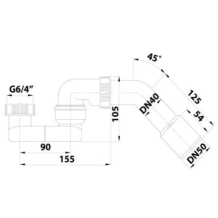 Bruckner - Sifoni liitosmutterilla ja kulmamutkalla DN40/50 valkoinen