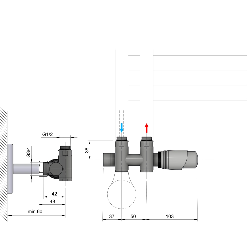 Bruckner - Termostaattinen liitäntäsarja keskusliitäntään WICHER COMBI valkoinen