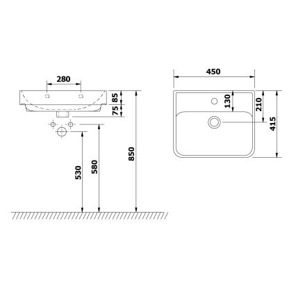 Bruckner - Upotettava pesuallas NEON 45x41,5 cm keramiikka/valkoinen