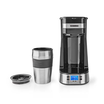 Butler - Yhden kupin kahvinkeitin 0,4 l ajastimella ja matkamukilla 750 W/230 V ruostumaton teräs/musta
