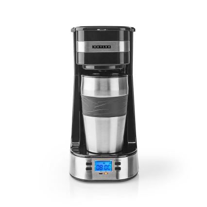 Butler - Yhden kupin kahvinkeitin 0,4 l ajastimella ja matkamukilla 750 W/230 V ruostumaton teräs/musta