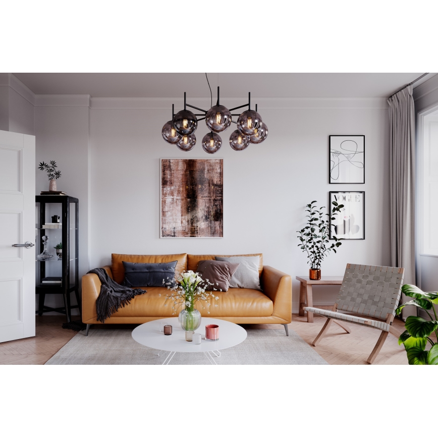 ByRydens - Kattokruunu johdossa BOYLE 8xE27/5W/230V savuinen/musta halkaisija 83 cm