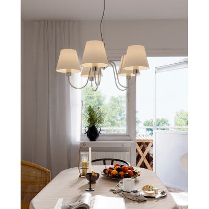 ByRydens - LYNF riippuvalaisin vaijerilla 5xE14/8W/230V kiiltävä kromi/valkoinen