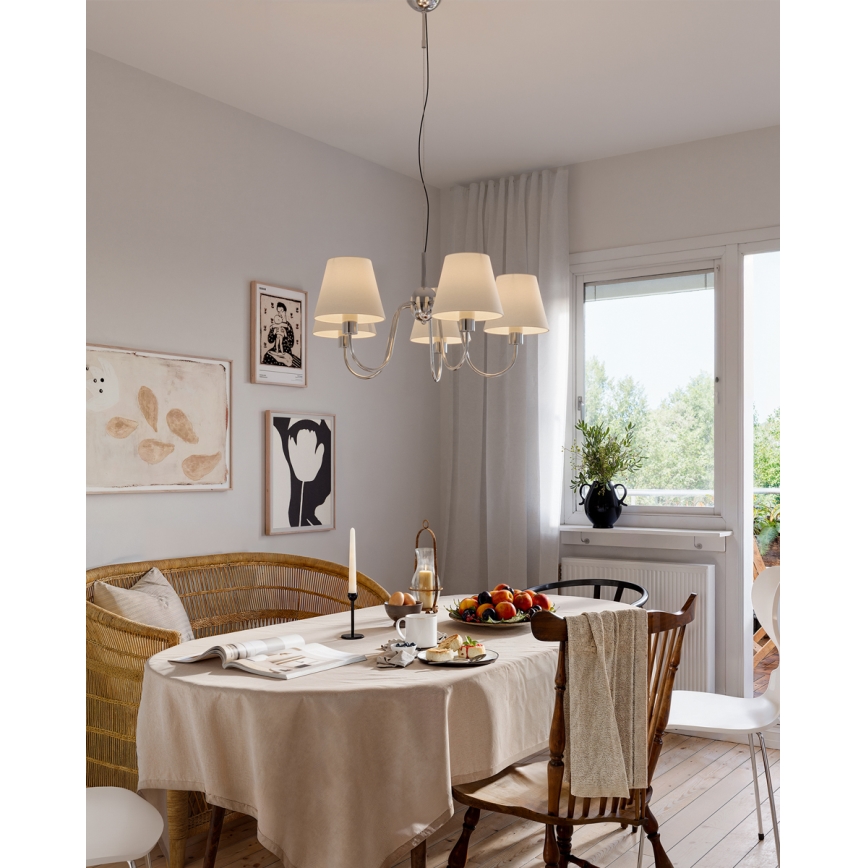 ByRydens - LYNF riippuvalaisin vaijerilla 5xE14/8W/230V kiiltävä kromi/valkoinen