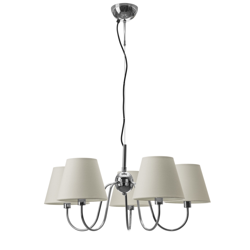 ByRydens - LYNF riippuvalaisin vaijerilla 5xE14/8W/230V kiiltävä kromi/valkoinen