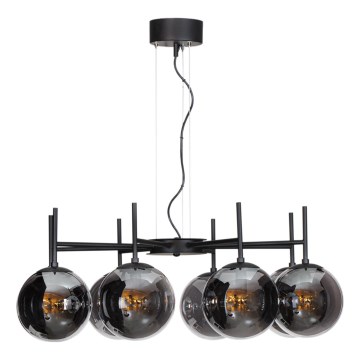 ByRydens - Kattokruunu johdossa BOYLE 8xE27/5W/230V savuinen/musta halkaisija 83 cm