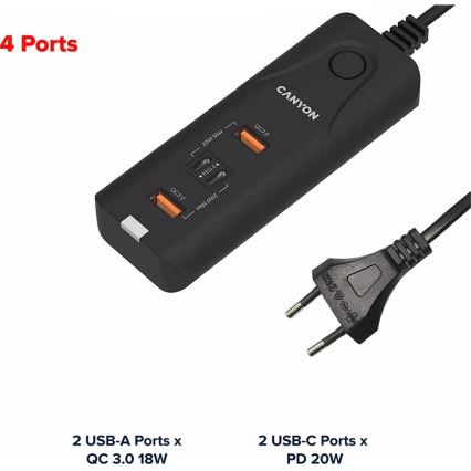 Canyon - Laturi 2xUSB A + 2xUSB C Power Delivery 20W