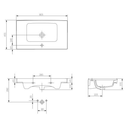 Cersanit K114-017 - Upotettava pesuallas CREA 44,5x80,5 cm keramiikka/kiiltävä valkoinen