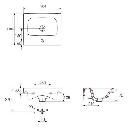 Cersanit K116-009 - MODUO upotettava pesuallas 40x50 cm keraaminen/kiiltävä valkoinen