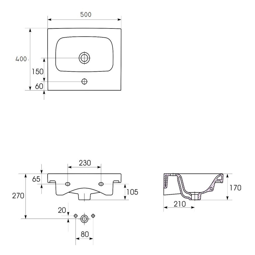 Cersanit K116-009 - MODUO upotettava pesuallas 40x50 cm keraaminen/kiiltävä valkoinen