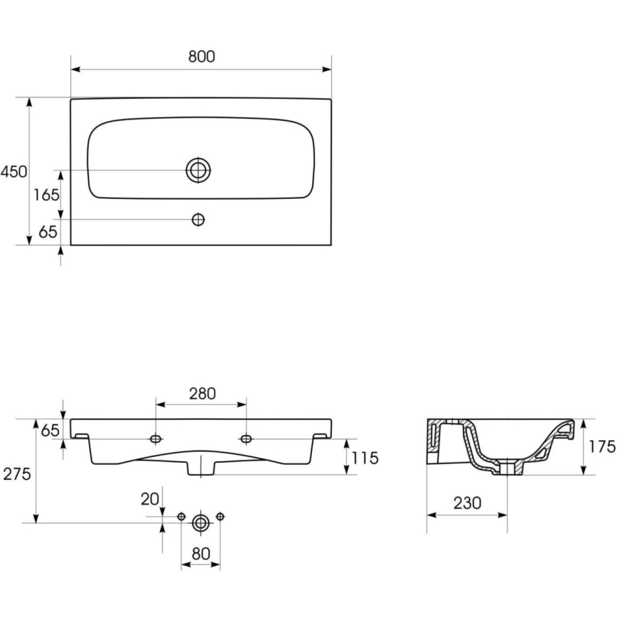 Cersanit K116-013-ECO - MODUO upotettu pesuallas 45x80 cm keramiikka/kiiltävä valkoinen