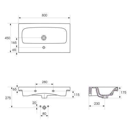 Cersanit K116-013 - Taso- tai seinään asennettava MODUO 45x80 cm keramiikka/kiiltävän valkoinen