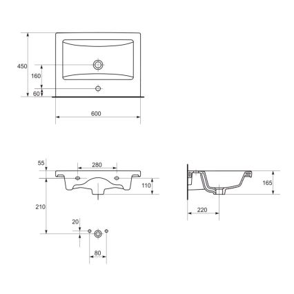 Cersanit K32-003-BOX - Upotettava pesuallas COMO 45x60 cm keramiikka/kiiltävä valkoinen