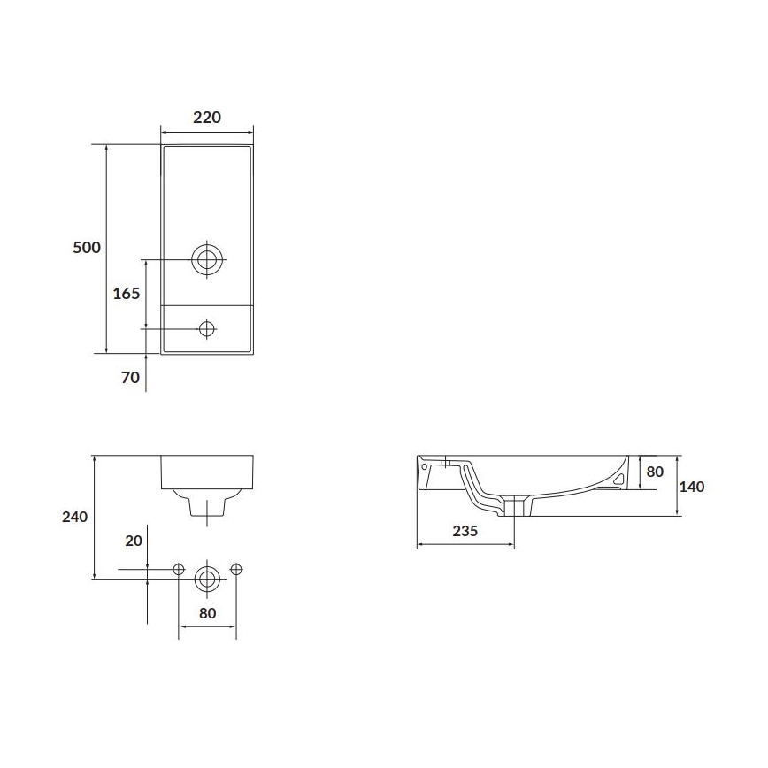 Cersanit K677-005 - LARGA 22x50 cm tasoon asennettava pesuallas, keramiikka/kiiltävä valkoinen