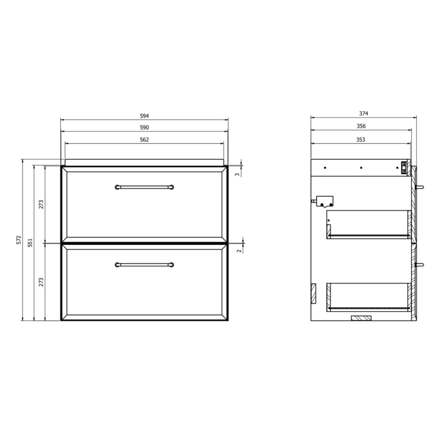 Cersanit S590-100 - Seinään asennettava kylpyhuoneen allaskaappi MILLE SLIM 60x38 cm musta