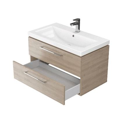 Cersanit S801-154-DSM - Seinälle asennettava kylpyhuonekaappi pesualtaalla LARA 80x46x45 cm pähkinä